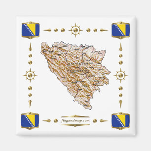 Bosnia Herzegovina Map + Flags Magnet