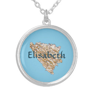 Bosnia Herzegovina Map + Name Necklace