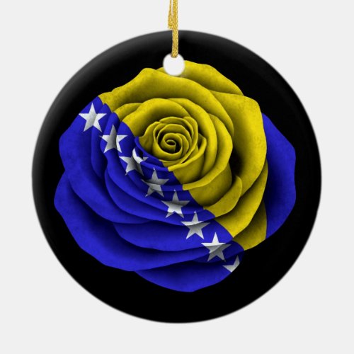 Bosnia Herzegovina Rose Flag on Black Ceramic Ornament