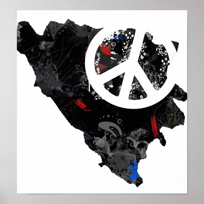 Bosnia Herzegovina Trendy Peace Sign with Bosnian Print