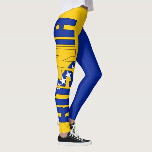 Bosnia Inscription Flag Yellow Blue Star Leggings