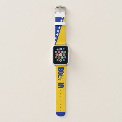 Bosnia Inscription Flag Yellow Blue Stars Apple Watch Band