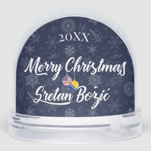 Bosnian American Bilingual Merry Christmas Snow Globe