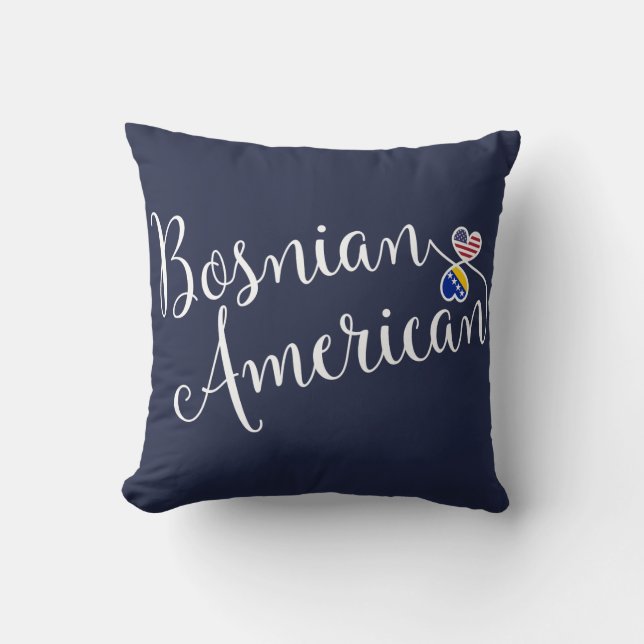 Bosnian American Entwined Hearts Throw Cushion (Front)