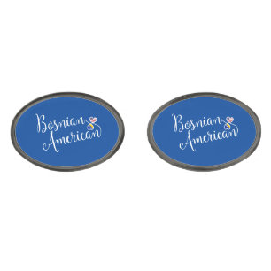Bosnian American Flag Heart, Bosnia & Herzegovina Cufflinks