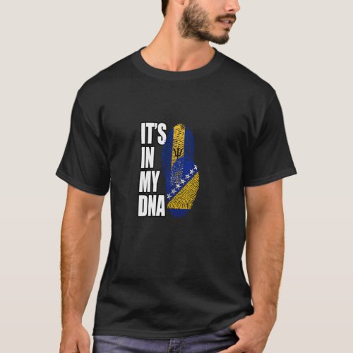 Bosnian And Barbadian Mix DNA Flag Heritage  T_Shirt