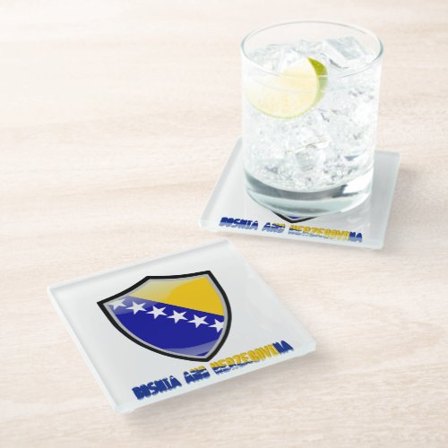 Bosnian flag glass coaster