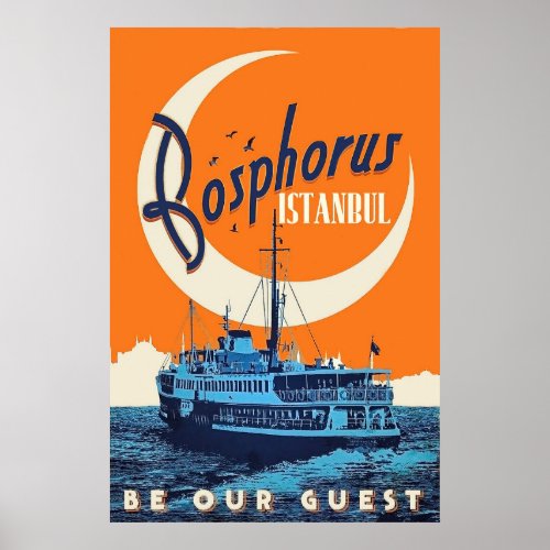 Bosphorus Istanbul Turkey sailing boat vintage Poster