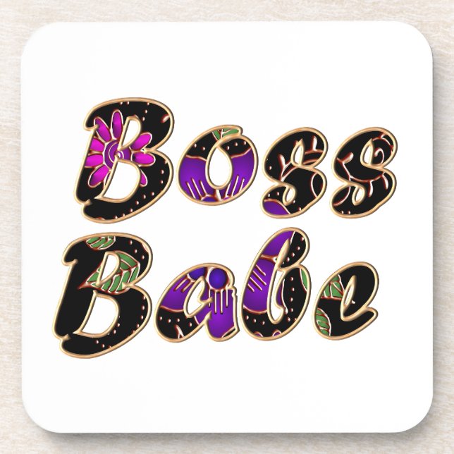 Boss Babe in Black Floral Beverage Coaster (Front)