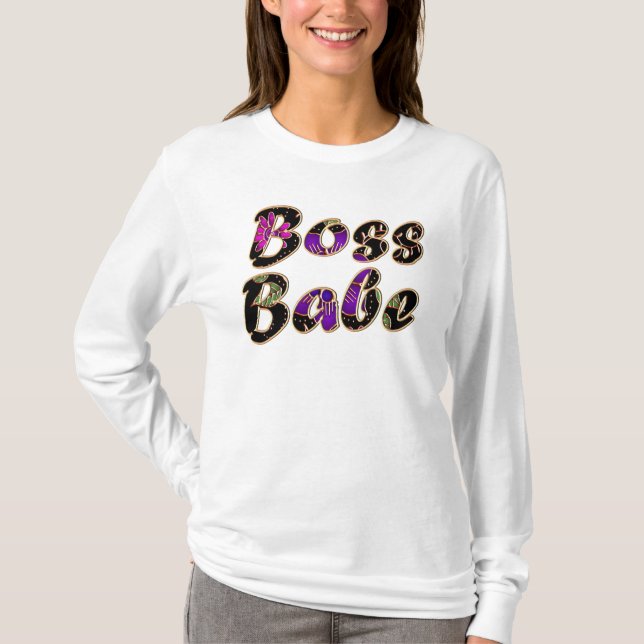 Boss Babe in Black Floral T-Shirt (Front)