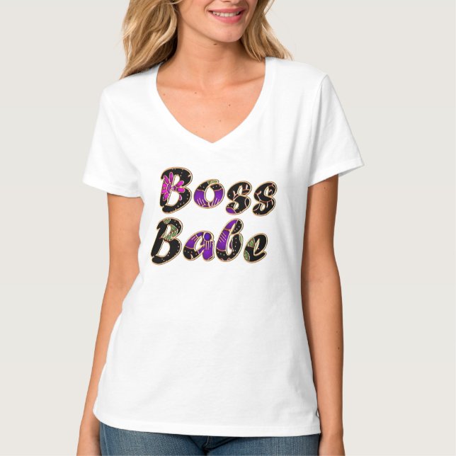 Boss Babe in Black Floral T-Shirt (Front)