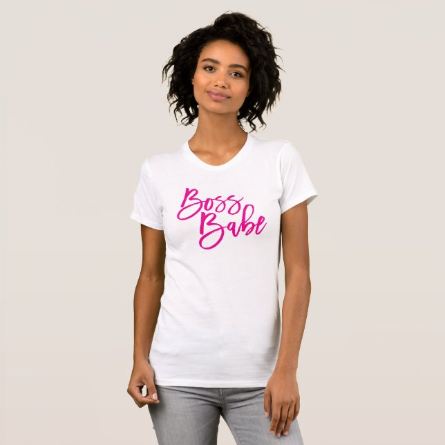 BOSS BABE minimal script trendy work quote pink T-Shirt (Front Full)
