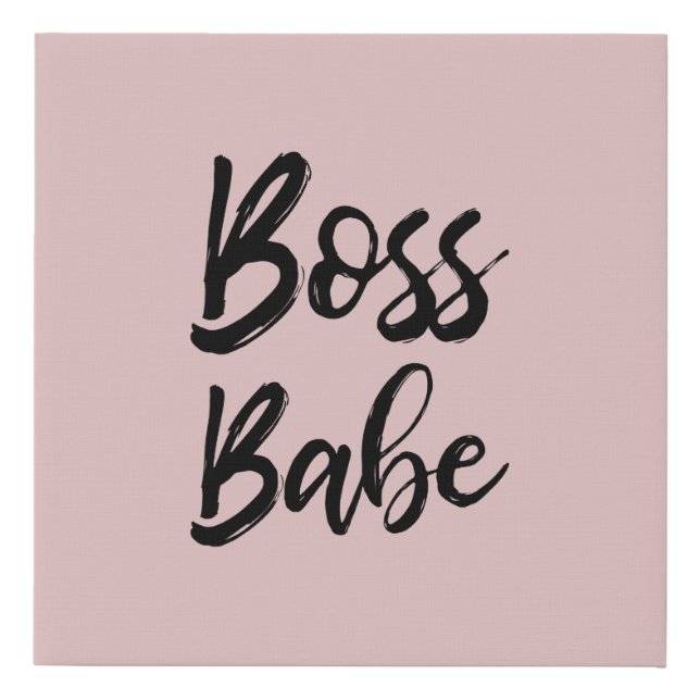 Boss Babe Quote Black Pink Simple Typography Faux Canvas Print (Front)