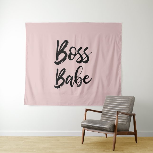 Boss Babe Quote Black Pink Simple Typography Tapestry (In Situ (Horizontal))