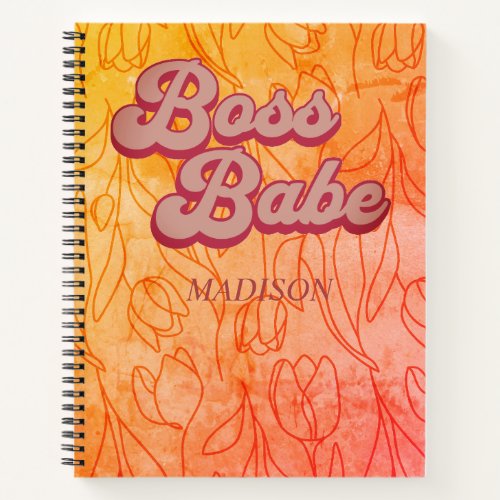 Boss Babe Retro Pink Personalized Motivational  Notebook