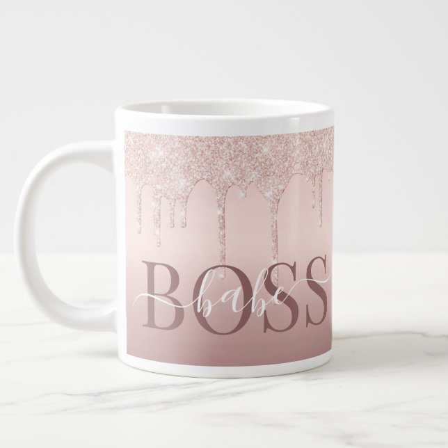 Boss Babe Rose Gold Glitter Glam Giant Coffee Mug (Left)
