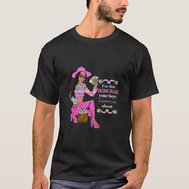 Boss Babe women pastel pink plaid melanin queen qu T-Shirt (Front)