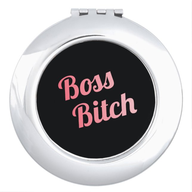 Boss Bitch Work Gift Black Pink Mirror For Makeup (Front)