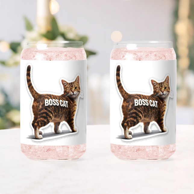 Boss cat winking tabby bear can glass (Insitu (Wedding))