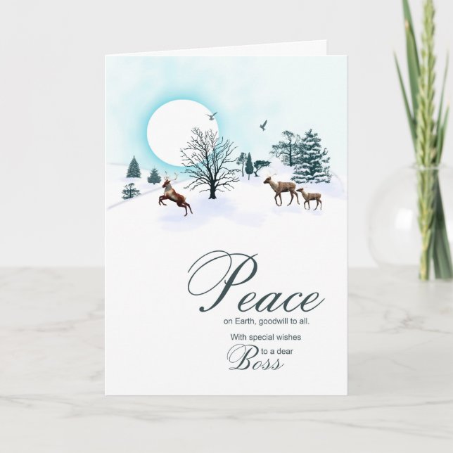 Boss, Christmas scene with reindeer Holiday Card (Front)