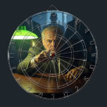 Boss dartboard<br><div class="desc">"Boss" shows a mobster boss in POV at a desk in a darkened room with bodyguards behind him. Boss dartboards are for darts players, bosses, wannabe bosses, law and crime genre fans, and maybe even syndicate members (just kidding -- maybe). "Boss" is Steamy Raimon original synthography art.</div>
