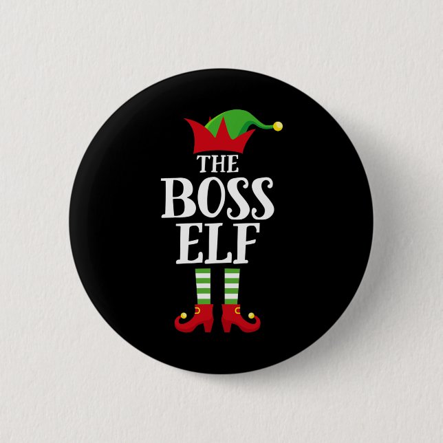 Boss Elf Family Matching Christmas Group Elf Pajam Button (Front)