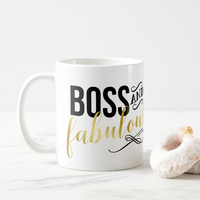 Boss & Fabulous | Gold & Black Typography Coffee Mug (With Donut)