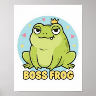 Boss Frog Poster Cute Confident Frog Motivational 
