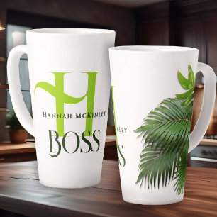Boss Gift Palm Fronds Green Monogram Latte Mug