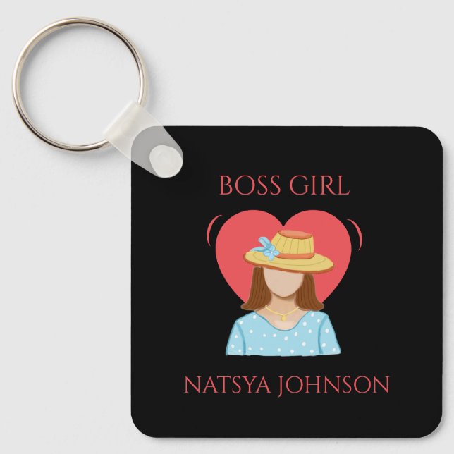 boss girl cute unique editable keychain (Front)