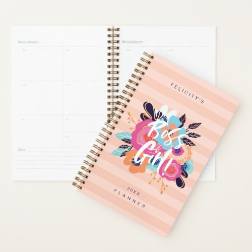 Boss Girl  Trendy Bold Florals  Blush Striped Planner