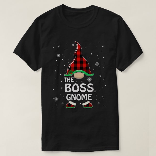 Boss Gnome Buffalo Plaid Matching Family Christmas T-Shirt (Design Front)
