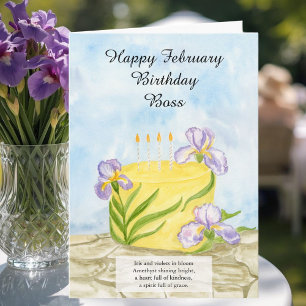 Boss Happy February Irises Birthday Cake Card