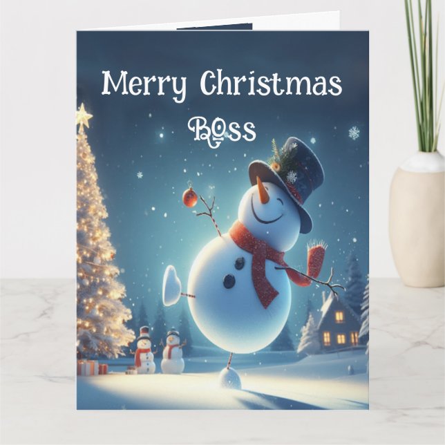 Boss Happy Snowman Hot Chocolate Christmas Card (Front)