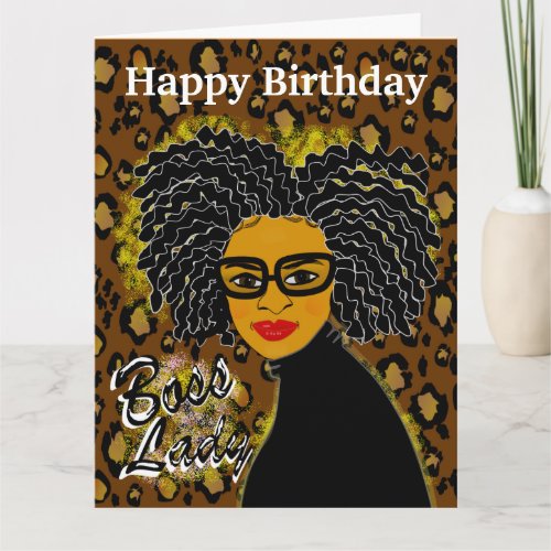 Boss Lady African American Leopard Birthday Card