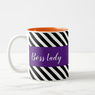 Boss lady Black stripes and purple band Two-Tone Coffee Mug