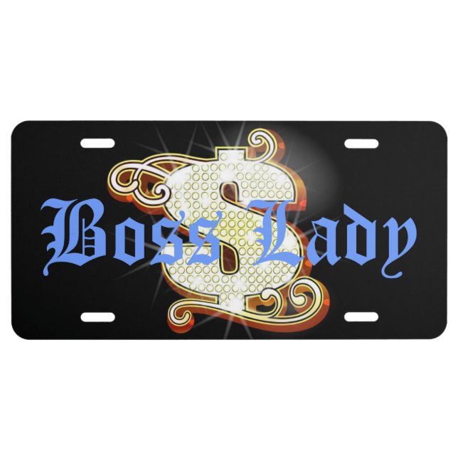 Boss Lady Bling Money Aluminum License Plate (Front)