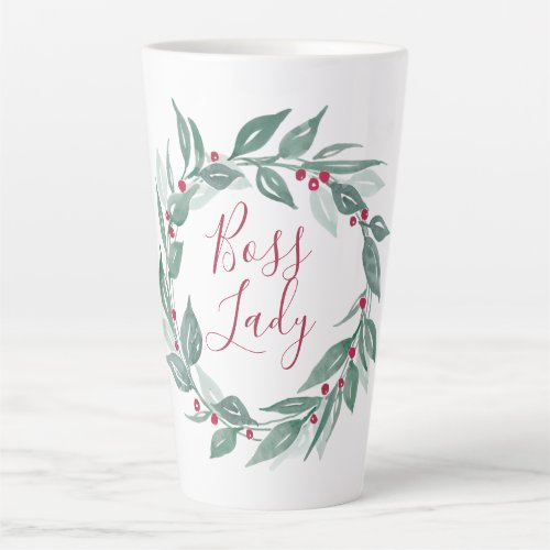 Boss Lady Boho Greenery Wreath Red Berries Holiday Latte Mug