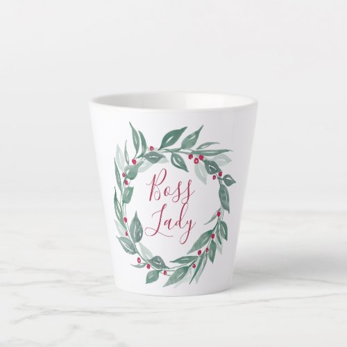 Boss Lady Boho Greenery Wreath Red Berries Holiday Latte Mug