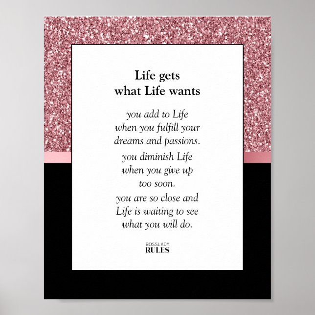 Boss Lady Business Motivation Pink Glitter Black Poster (Front)