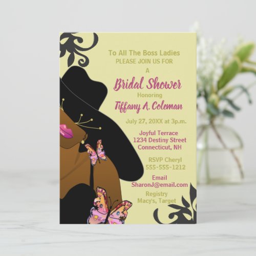 Boss Lady Butterfly Gold Light Bridal Shower Invit Invitation