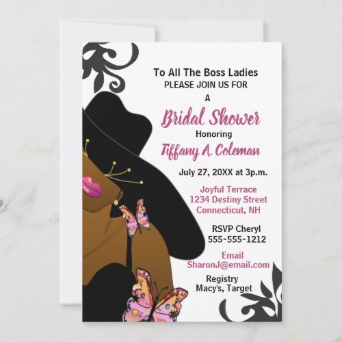 Boss Lady Butterfly White African American Invitation