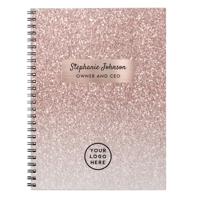 Boss Lady CEO Logo Trendy Rose Gold Glitter Ombre Notebook (Front)
