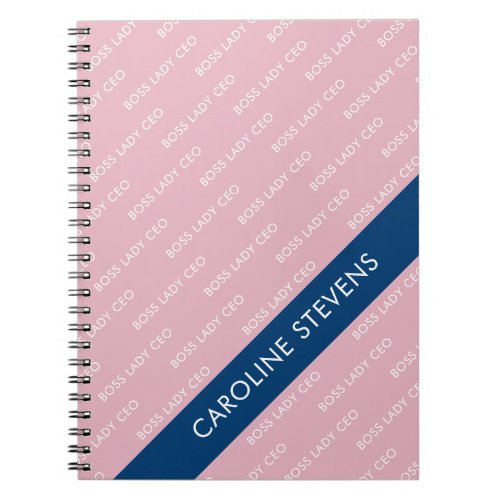 Boss Lady CEO Typography Pattern Pink and Blue Notebook