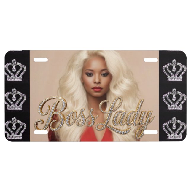 Boss Lady Crown Aluminum License Plate (Front)