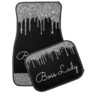Boss Lady Custom Silver Black Glitter Sparkle Car Floor Mat Boss Lady Custom Silver Black Glitter Sparkle Car Floor Mat
