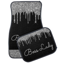 Boss Lady Custom Silver Black Glitter Sparkle Car Floor Mat Boss Lady Custom Silver Black Glitter Sparkle Car Floor Mat