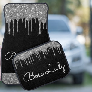 Boss Lady Custom Silver Black Glitter Sparkle Car Floor Mat