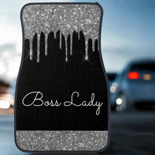 Boss Lady Custom Silver Black Glitter Sparkle Car  Floor Mat
