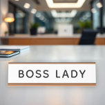 Boss Lady Desk Name Plate<br><div class="desc">Classic black and white "Boss Lady" desk name plate. Can be fully personalized with your custom text and colors.</div>